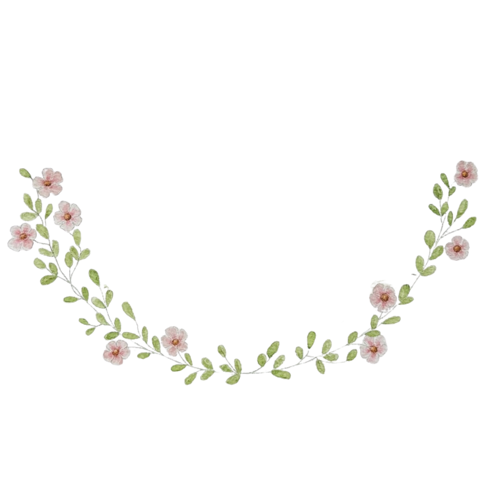 Empty rectangular sign with pink flowers and green leaves floral border at the top.