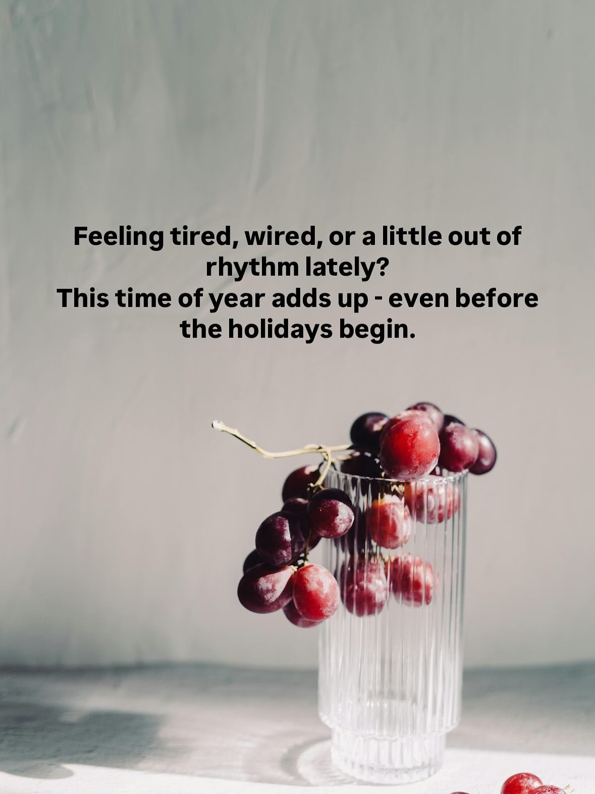 Feeling a little out of rhythm as the end of the year gets busier?
You&rsquo;re not alone. This is the time when routines shift, stress creeps in, and your body often feels it first.

If you know you could use some support, but don&rsquo;t feel ready