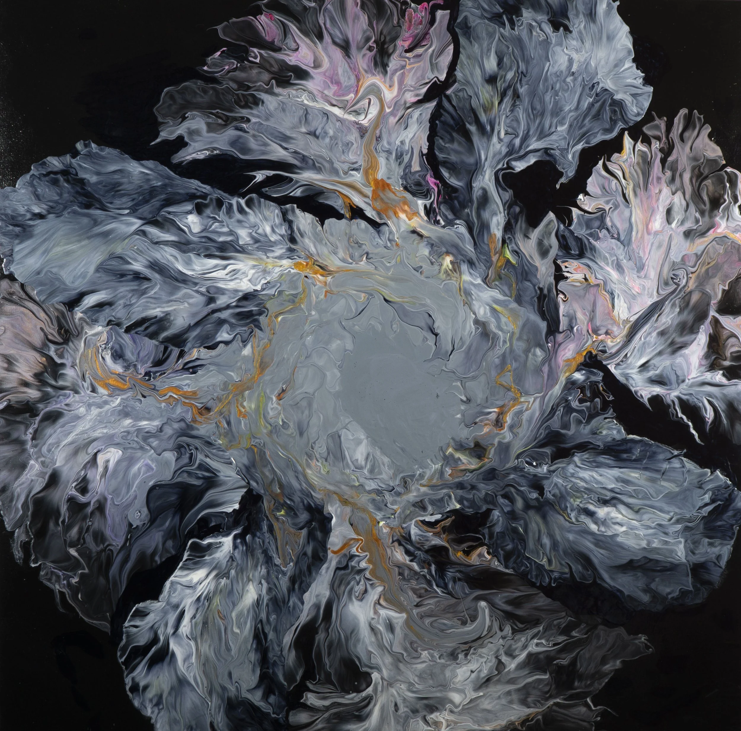 Wisps a Dancing, Signed Original, Fluid  Acrylic on Canvas, 36"w x 36"h, Gloss Varnished, Framed