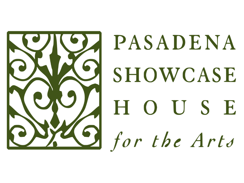 Logo for Pasadena Showcase House for the Arts featuring a decorative green ornamental design and text in green that reads "Pasadena Showcase House for the Arts."
