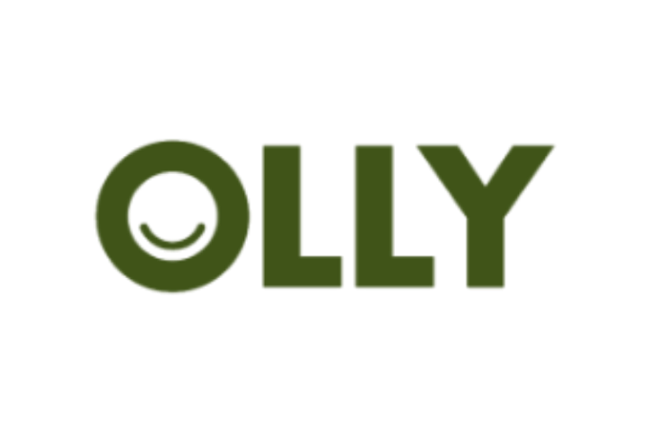 The word 'OLLY' in green letters with a stylized 'O' featuring a smiling face inside.