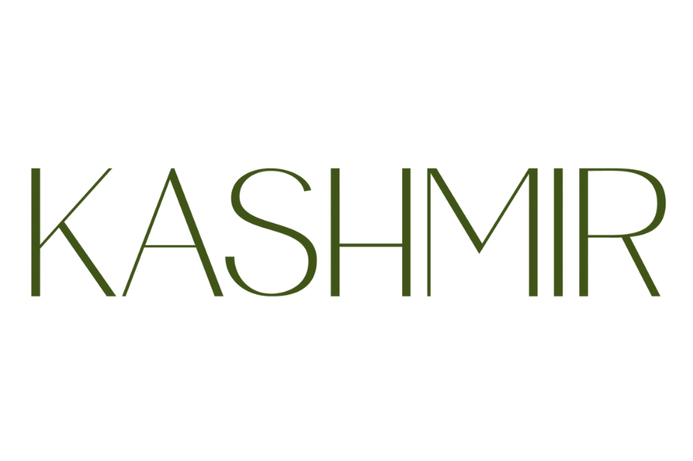 Text reads 'KASHMIR' in green uppercase letters against a black background.