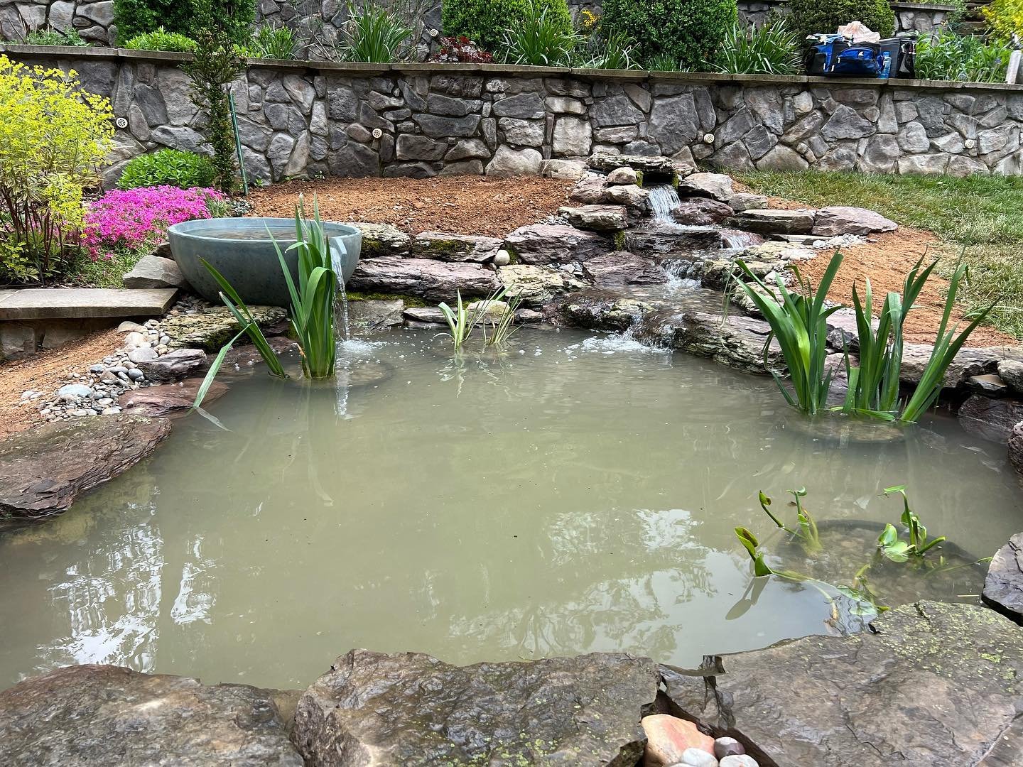 New pond in Rockville, MD! We couldn&rsquo;t be more pleased with how this one turned out! Can&rsquo;t wait to see how this one ages as the years go by #waterfeature #pond #waterfall #nature