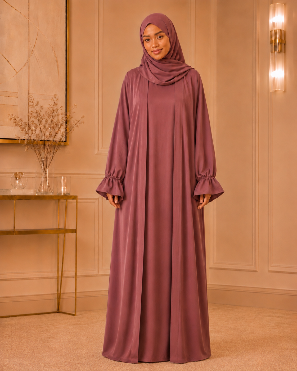 Prestige Luxe Ruffle Abaya - Mauve Rose