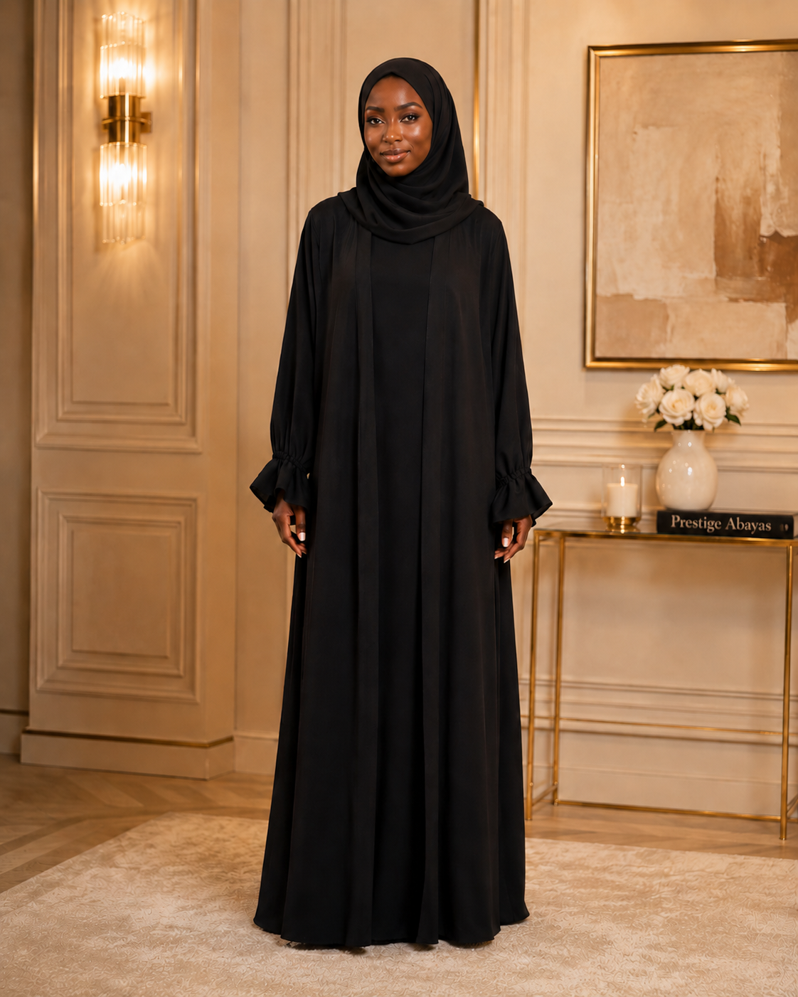 Prestige Luxe Ruffle Abaya-Black