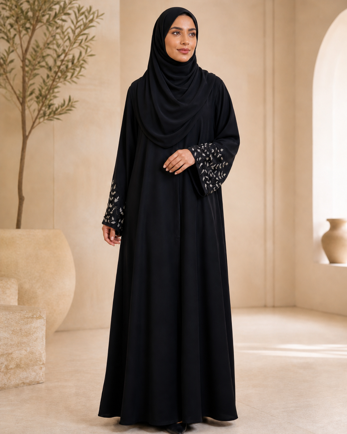 Prestige Vine Embellished Abaya - Black