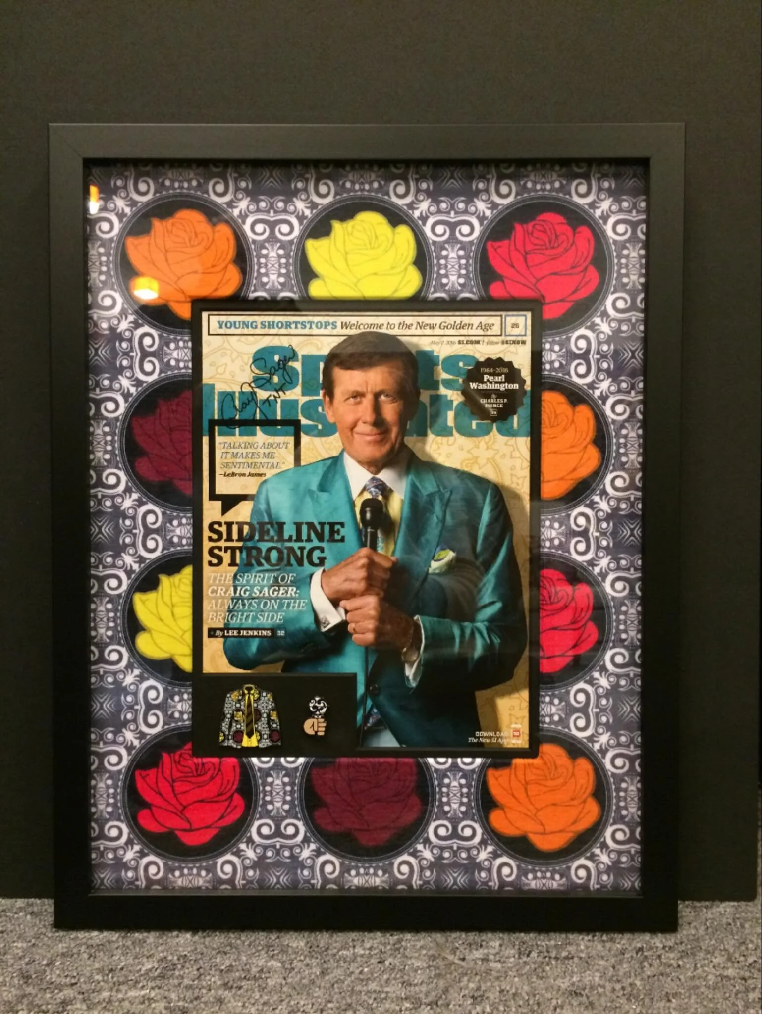 Don&rsquo;t be limited by standard mat selections.  Here a client brought in a shirt and we cut out the fabric to create a custom mat!  We are here to help bring your imagination into reality!
#framecraftersgallery #bonaircenter #craigsegar #customma