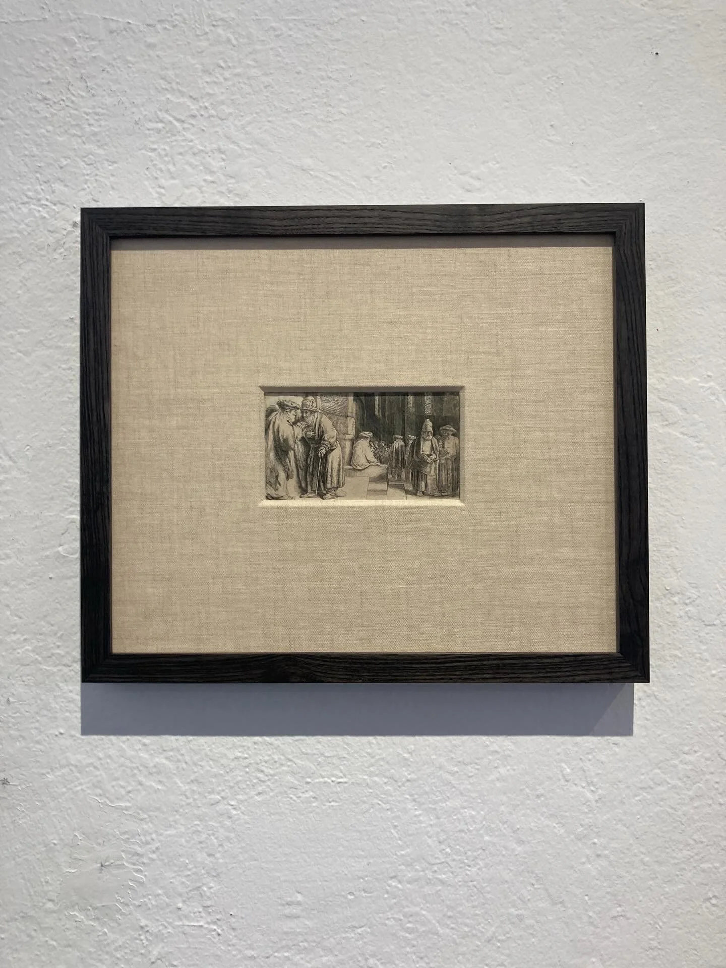 Wonderful Rembrandt etching!  Here a client brought in a small Rembrandt etching and was originally interested in a more traditional gold gilded frame, however, we ended up with a more clean and contemporary design.  We hand-wrapped a museum 8-ply ma