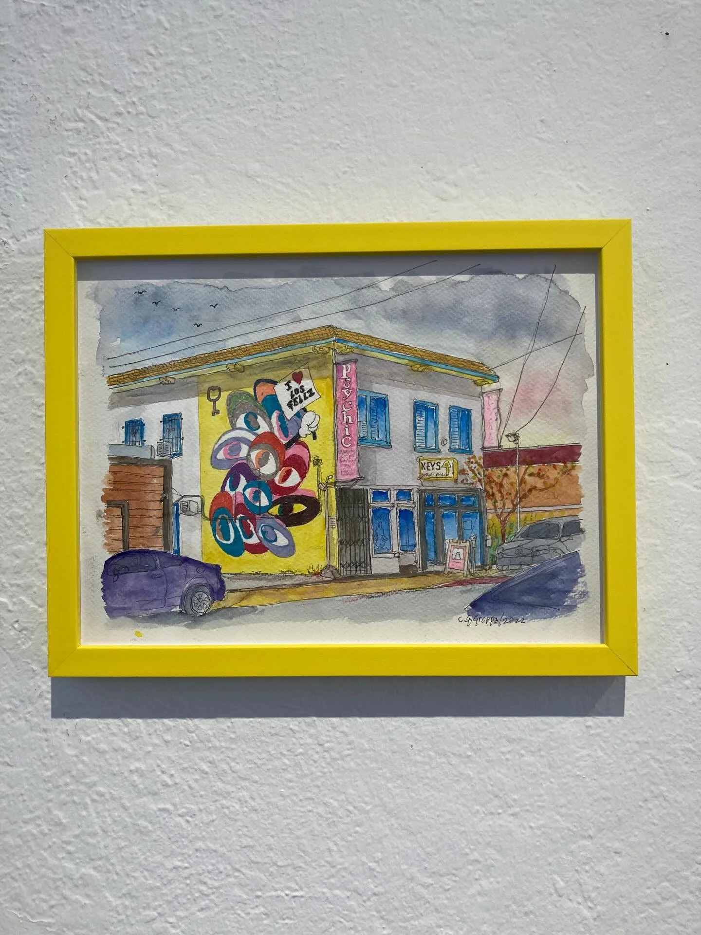 Have fun with color!  A bold pop of color can be all that is needed to make a little piece of artwork super eye-catching.  Here, using a bright lemon yellow frame brings the little watercolor painting of LA alive.
#framecraftergallery #watercolorpain
