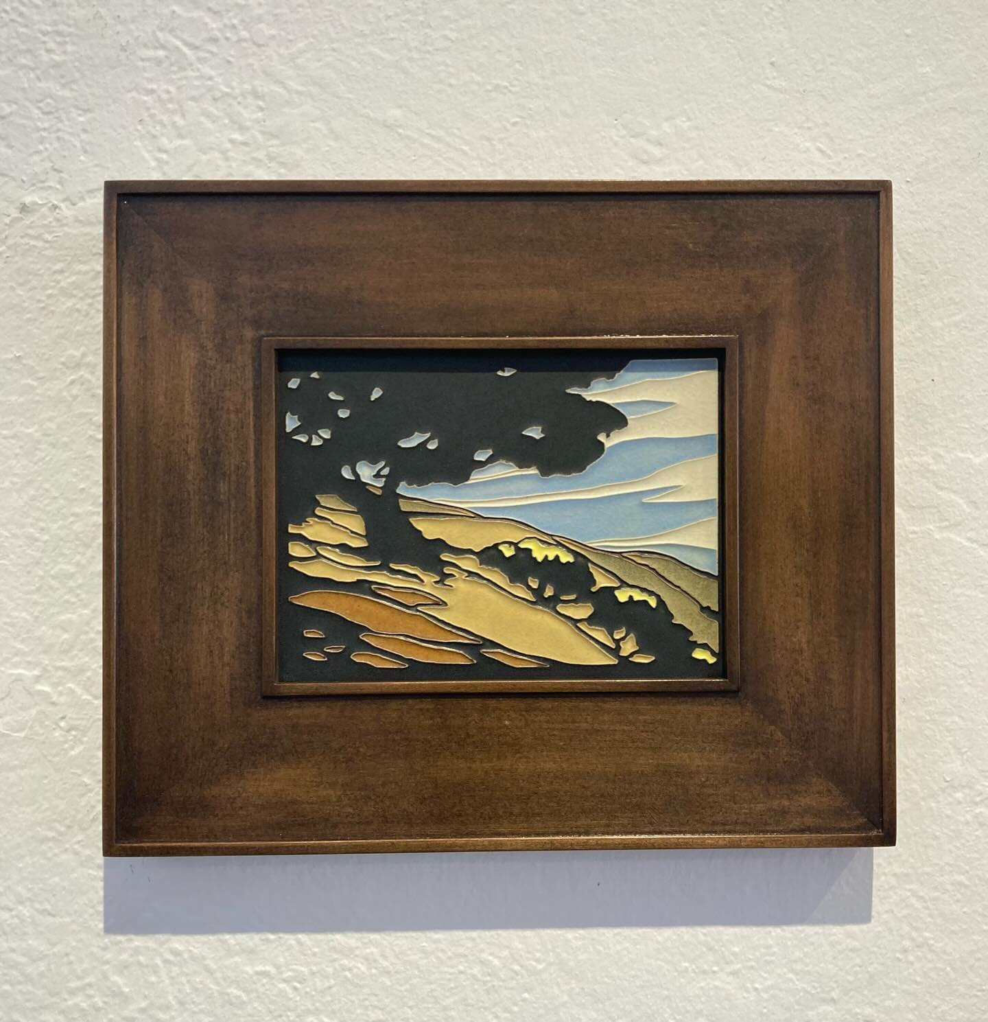 I love a wide frame os a small piece.  This craftsman landscape tile is given even more presence with a wider frame.  This frame was hand-made by Daedalian.  We wanted a simple panel shape that would allow the detail in the tile to stand out.  We had