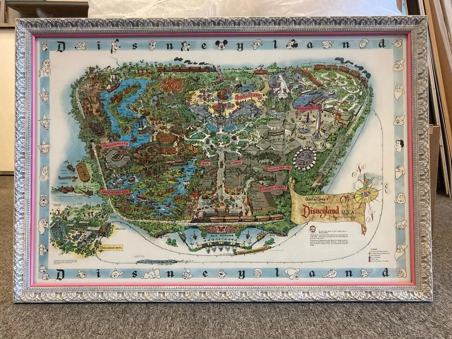 A fillet can add a touch of color or detail to your piece without adding too much to the size.  Here we used a fun white, carved Bella frame on this map of Disneyland.  We added the little pink painted fillet for a pop of color.  A fillet can take th