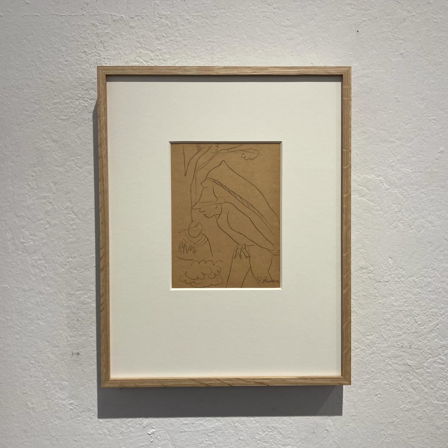 Having a darker colored paper can present a challenge with picture framing.  I often find that matching the frame color to the paper color can be a great way to go.  Here we have an original Diego Rivera drawing that has a clean off white, 8-ply mat 