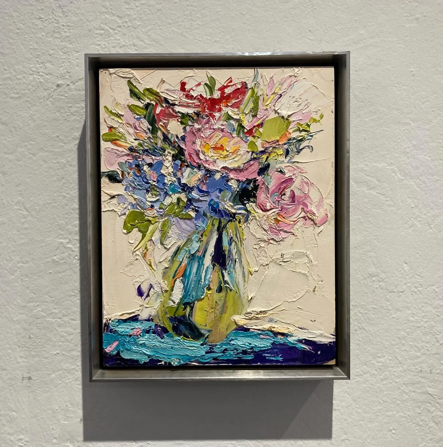 Floater frames have become more and more popular these days.  There is such a variety now.  When you want a finished edge on your oil or acrylic painting and you don&rsquo;t want to cover the edges, floater frames are a great choice.  This contempora