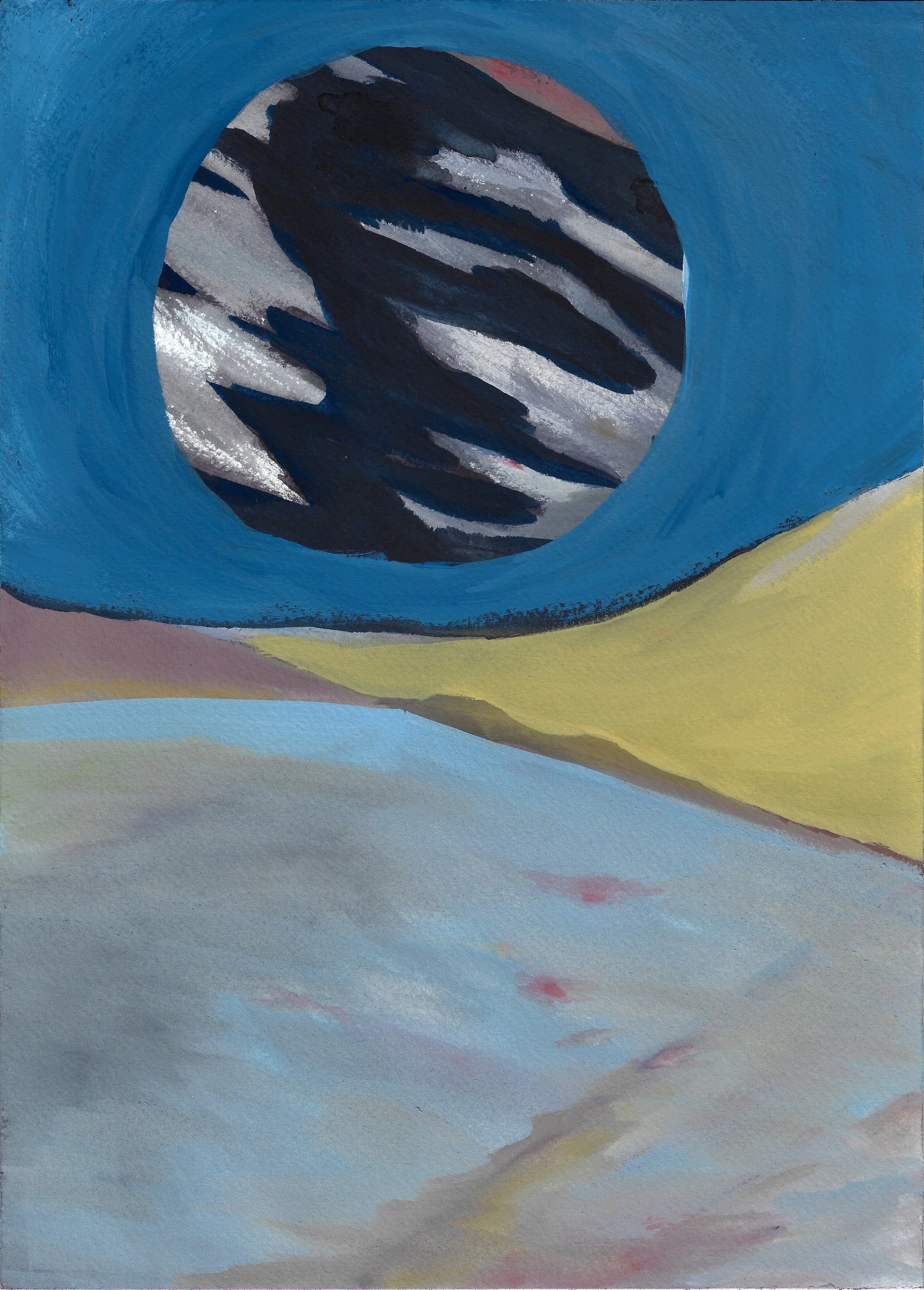 10x14 Gouache on paper Moon in sky over landscape.jpg