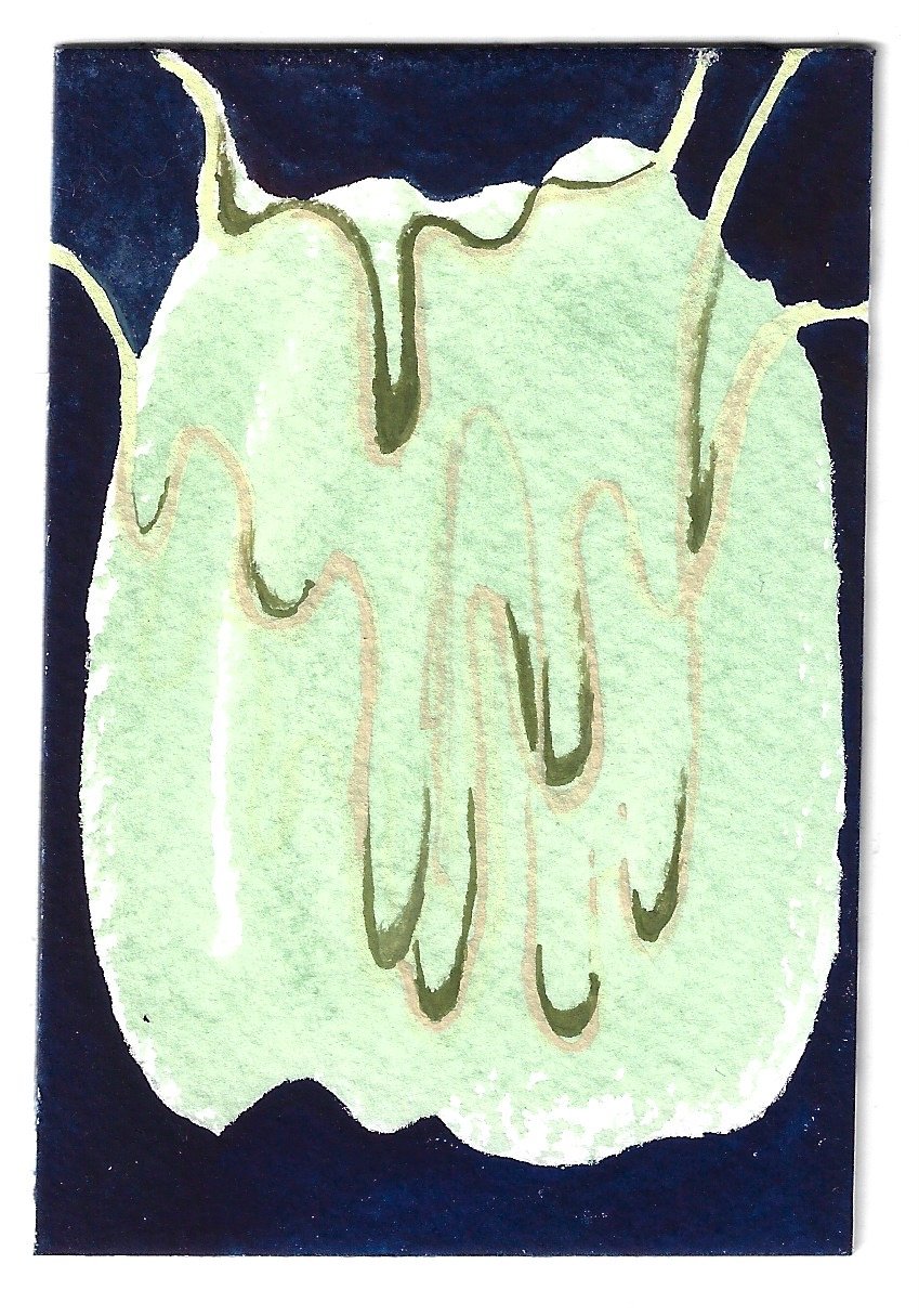 2.5x3.5 Gouache on paper Vegetable on blue background.jpg