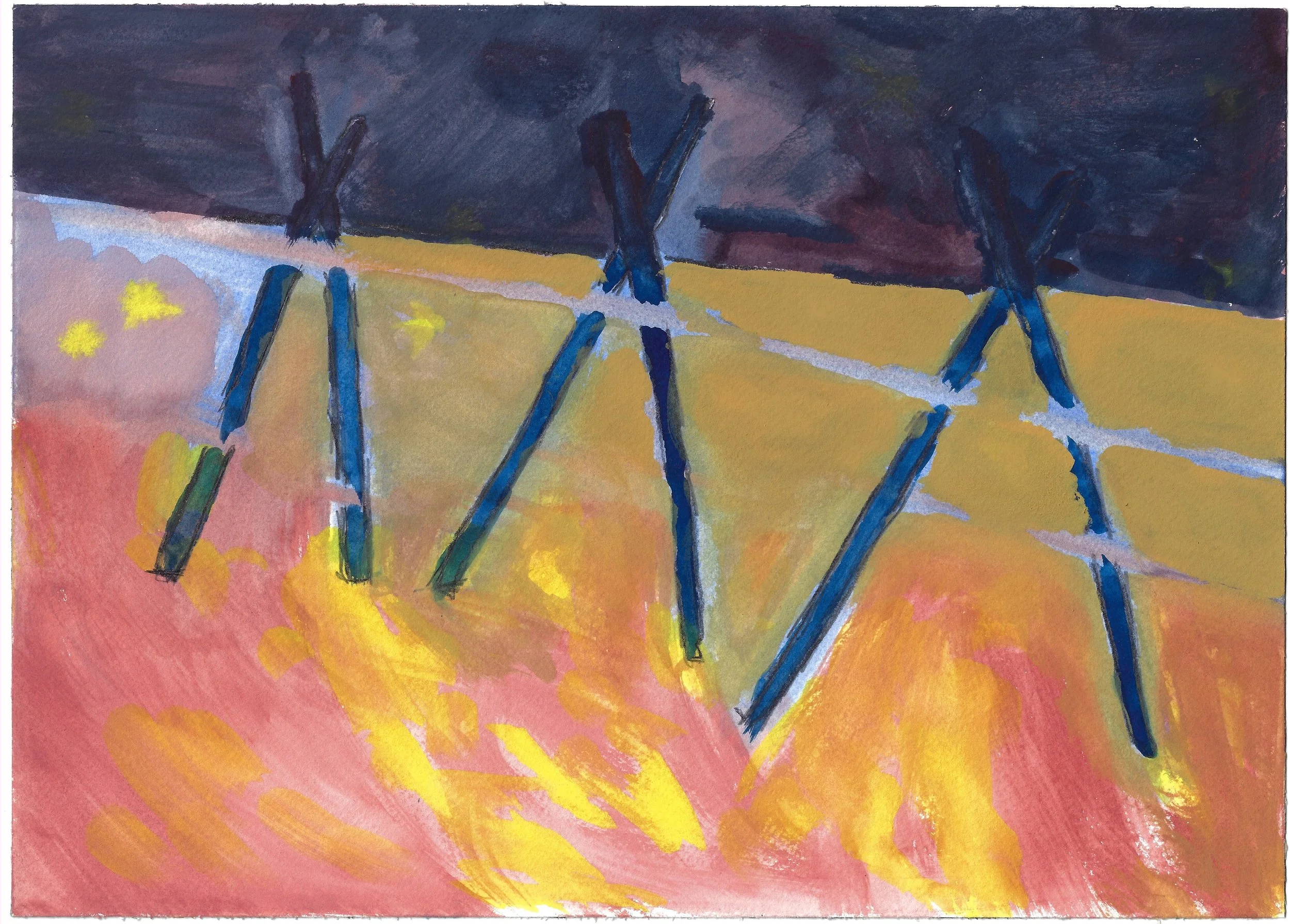 10x14 Gouache on paper X-es in field.jpg