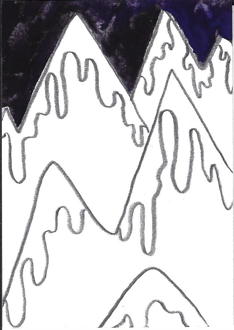 2.5x3.5 Gouache on paper dripping mountains black sky.jpg