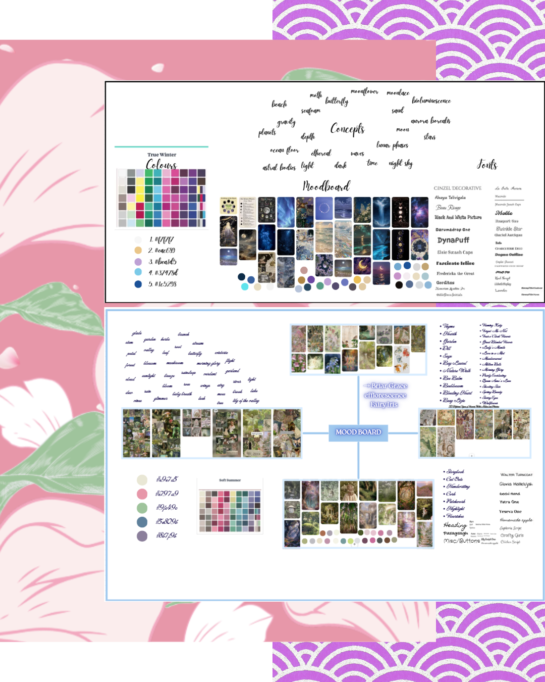 A digital mood board showcasing the branding add-on offered by Tranceform Designs, web design for hypnotherapists by a fellow practitioner