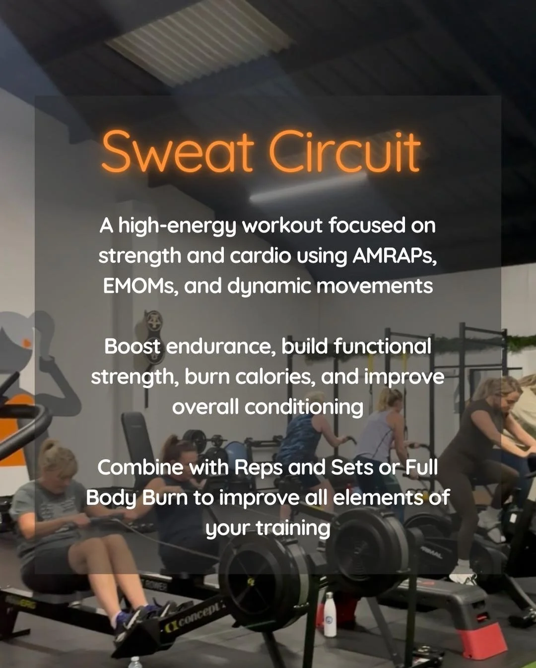 .

😰 Sweat circuit 😰

Sweat Circuit is a high-energy workout designed to challenge your body, your mind (believe you can and you will) and your cardiovascular system

Using AMRAPs and EMOMs (types of training methods which you will learn to love, o