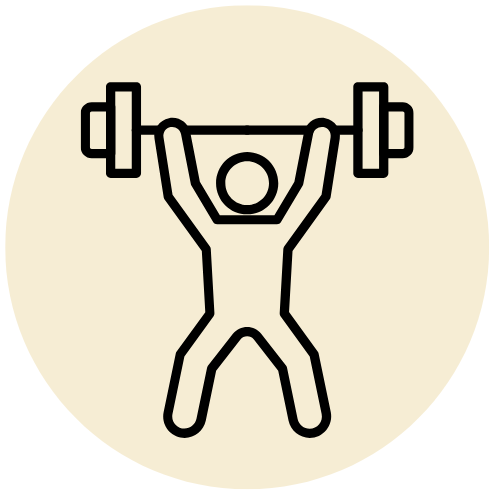 Line drawing of a person lifting a barbell overhead.