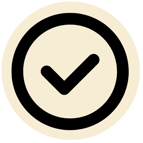 Checkmark inside a circle on a light background.