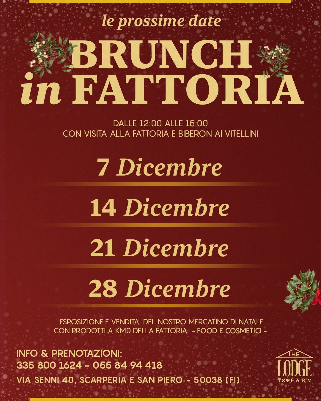 Il periodo pi&ugrave; bello dell&rsquo;anno lo passi in Fattoria.

Brunch, visita alla fattoria e biberon ai vitellini: l&rsquo;esperienza completa per vivere il Mugello in versione natalizia.

📍 7 &ndash; 14 &ndash; 21 &ndash; 28 Dicembre
⏰ Dalle 1