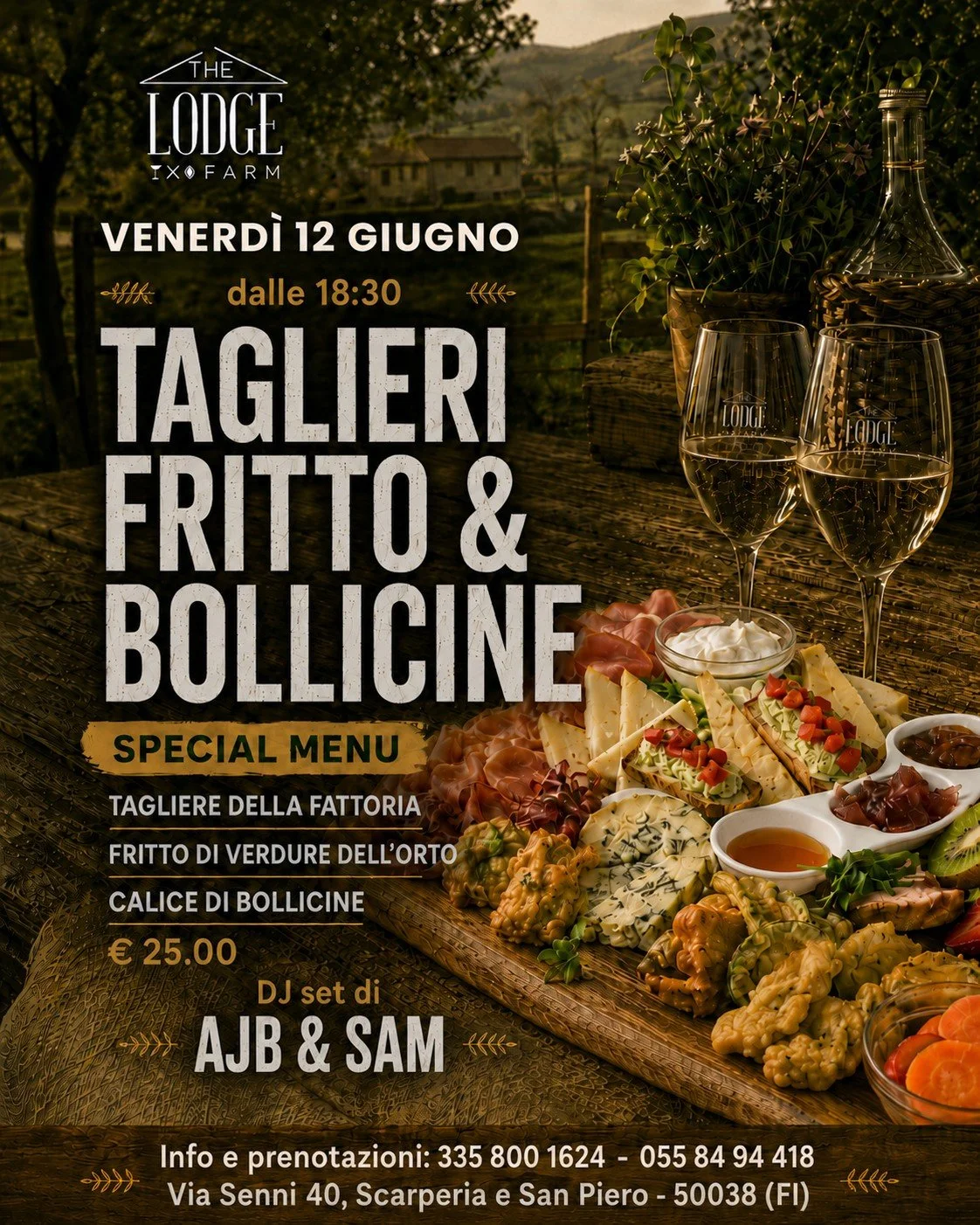 🌃✨ Venerd&igrave; 12 giugno il The Lodge Farm torna ad accendersi per accompagnare l&rsquo;inizio del weekend!

Dalle 18:30 vi aspetta il nostro men&ugrave; speciale con tagliere della fattoria, fritto di verdure dell&rsquo;orto e un calice di bolli