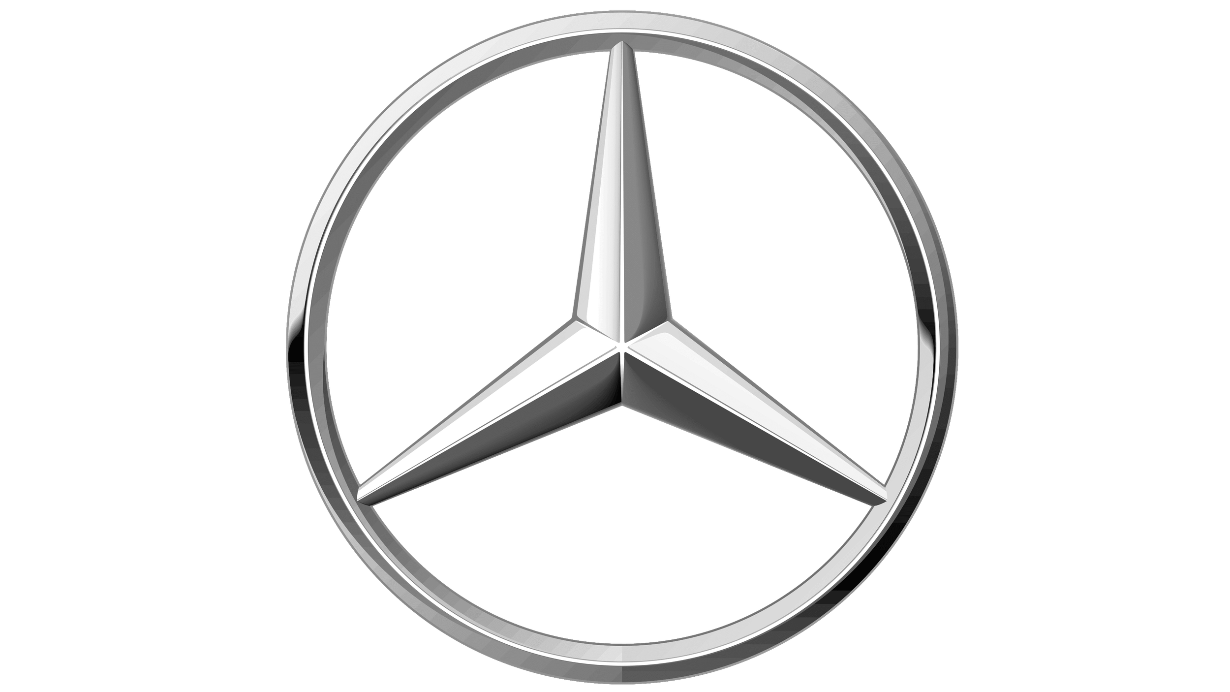 A grayscale Mercedes-Benz logo with a three-pointed star inside a circle.