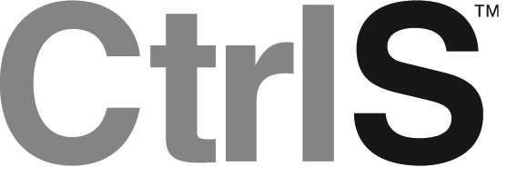 Close-up of the text 'ctrl S' in black and gray letters, with trademark symbol.