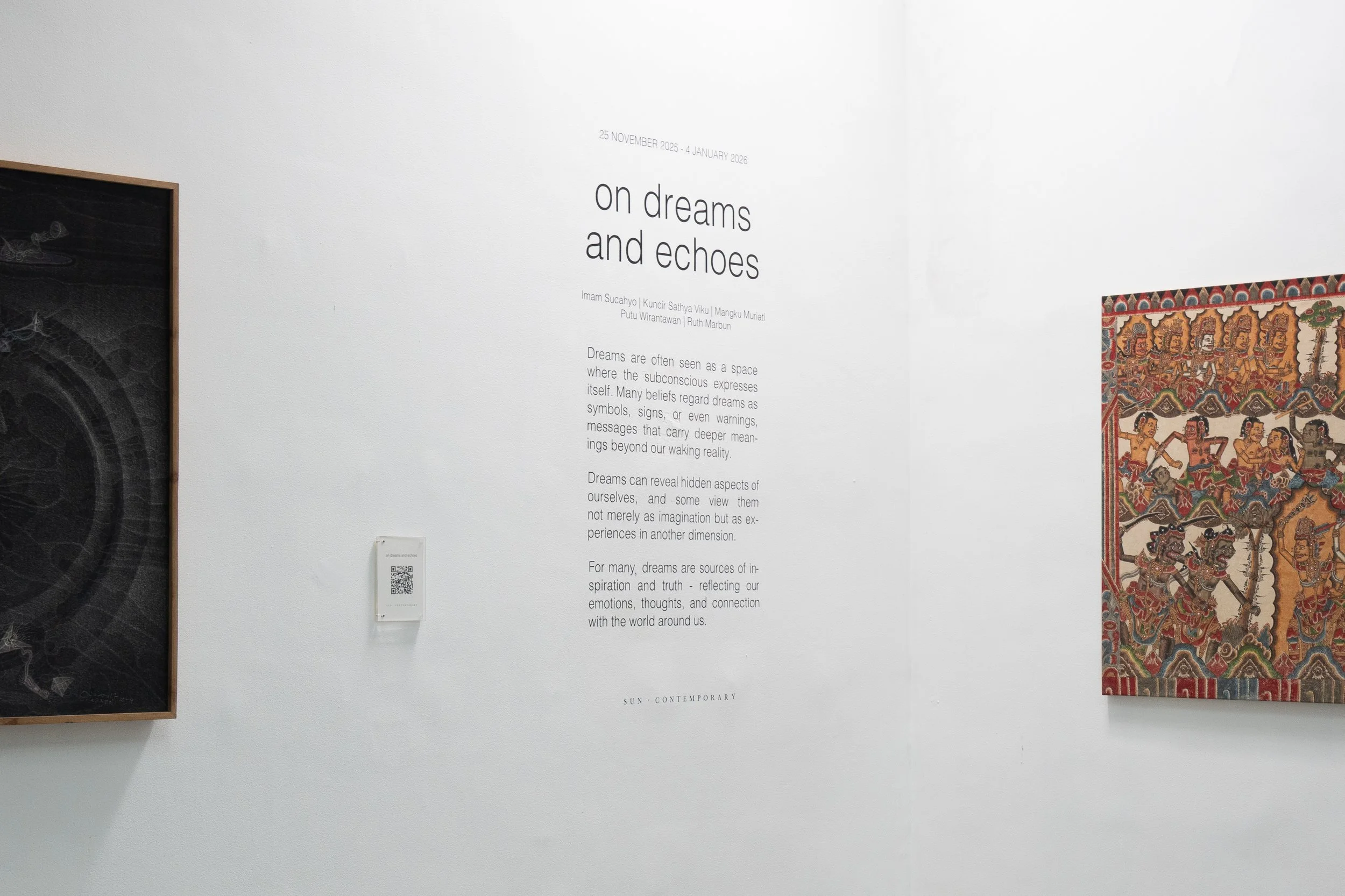Installation view of Dreams and Echoes at SUN.CONTEMPORARY, Pererenan, Bali