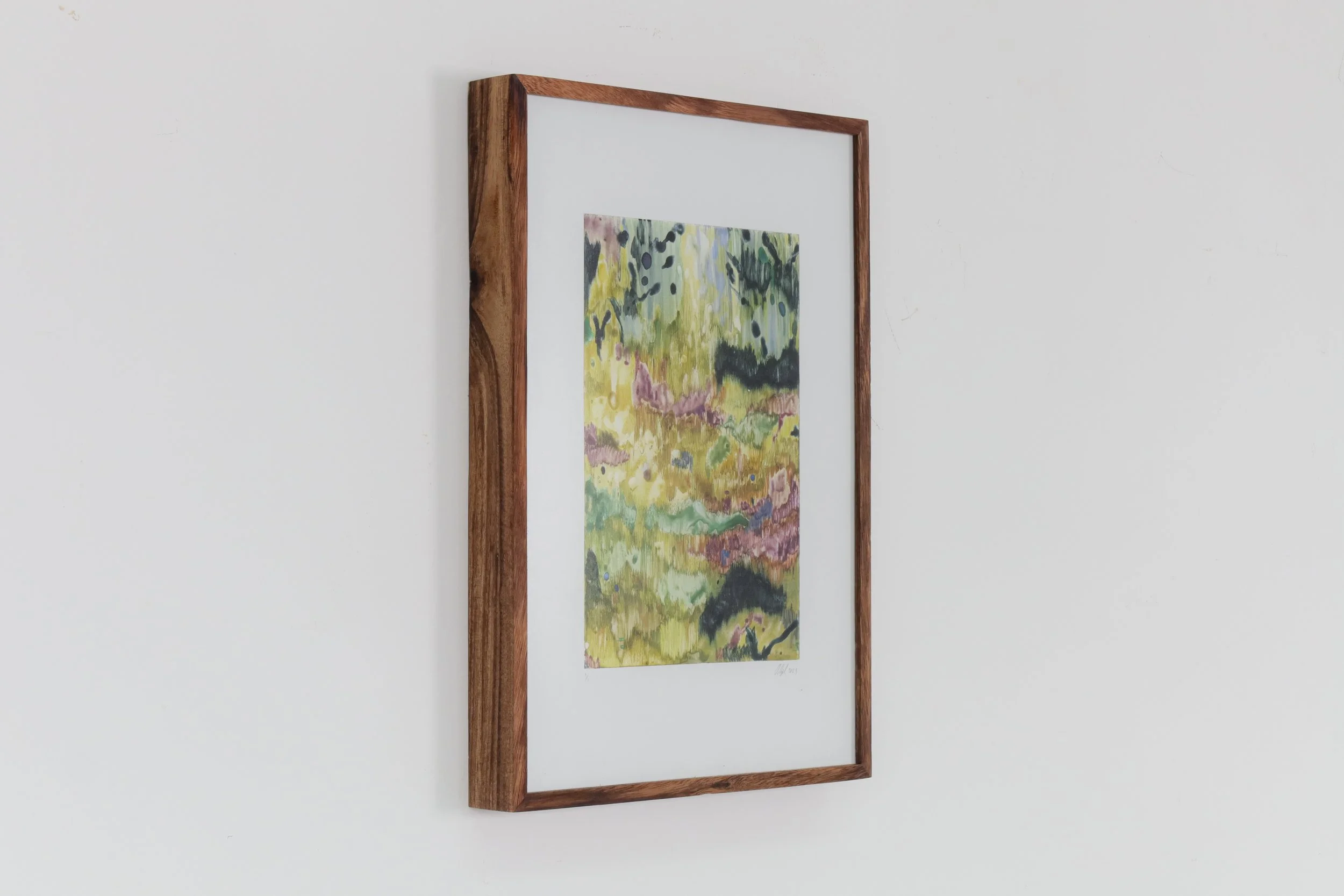 Watercolour monotype on paper titled “Garden I”, 2023, by Alexia Vogel, exhibiting artist at Sun Contemporary Gallery, Bali.