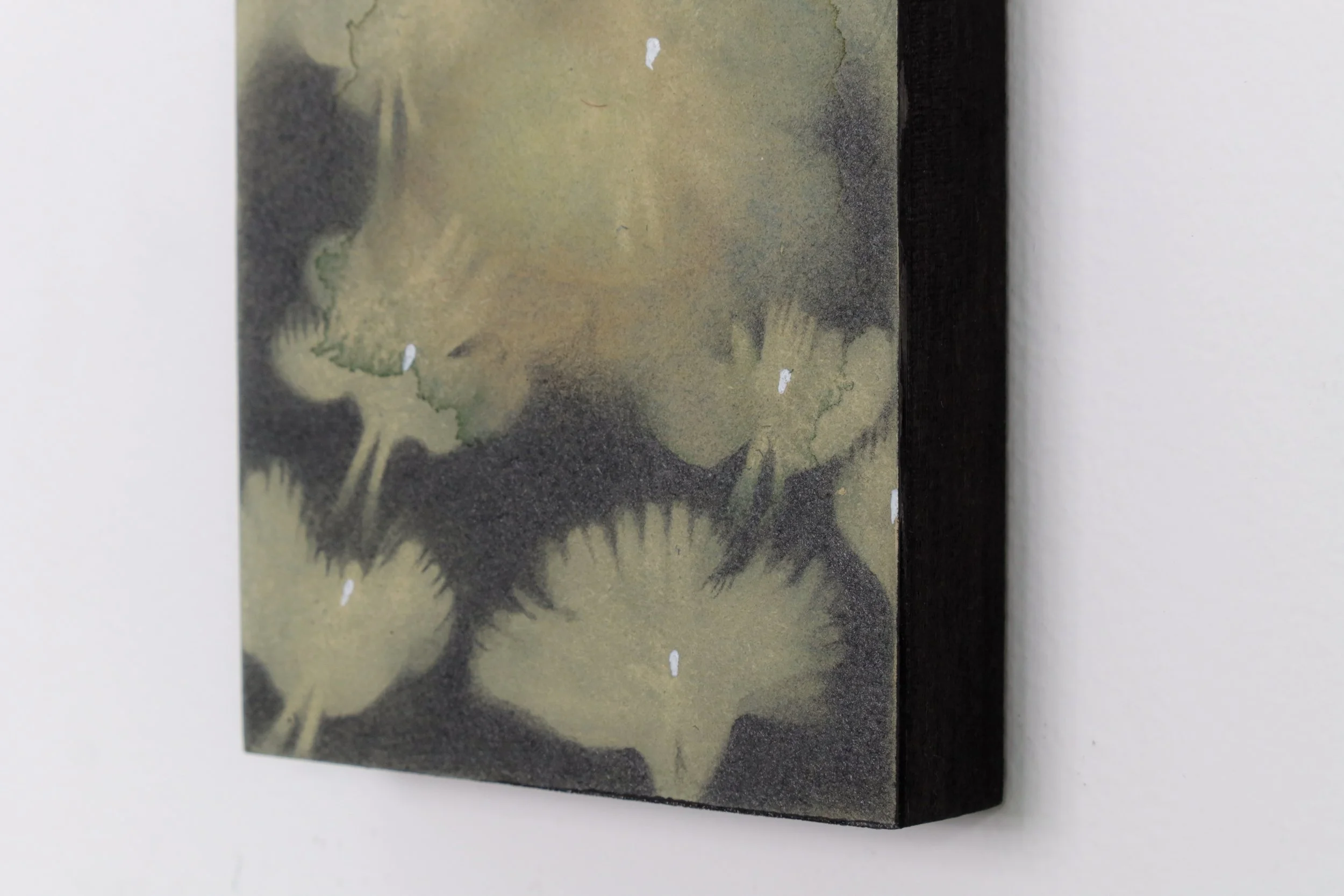 Eraser drawing on BFK with graphite, watercolor, coloured pencil, and acrylic titled “Cosmic Gardener”, 2024, by Terra Keck, exhibiting artist at Sun Contemporary Gallery, Bali.