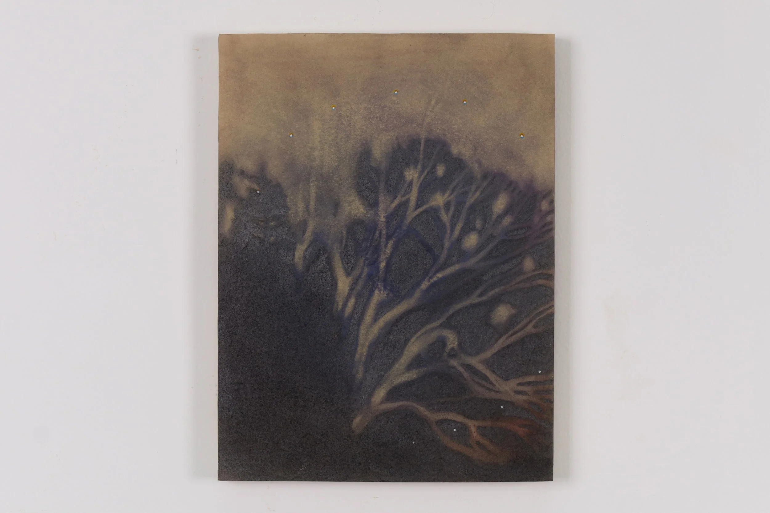 Eraser drawing on BFK with graphite, watercolor, coloured pencil, and acrylic titled “Ancestor”, 2024, by Terra Keck, exhibiting artist at Sun Contemporary Gallery, Bali.