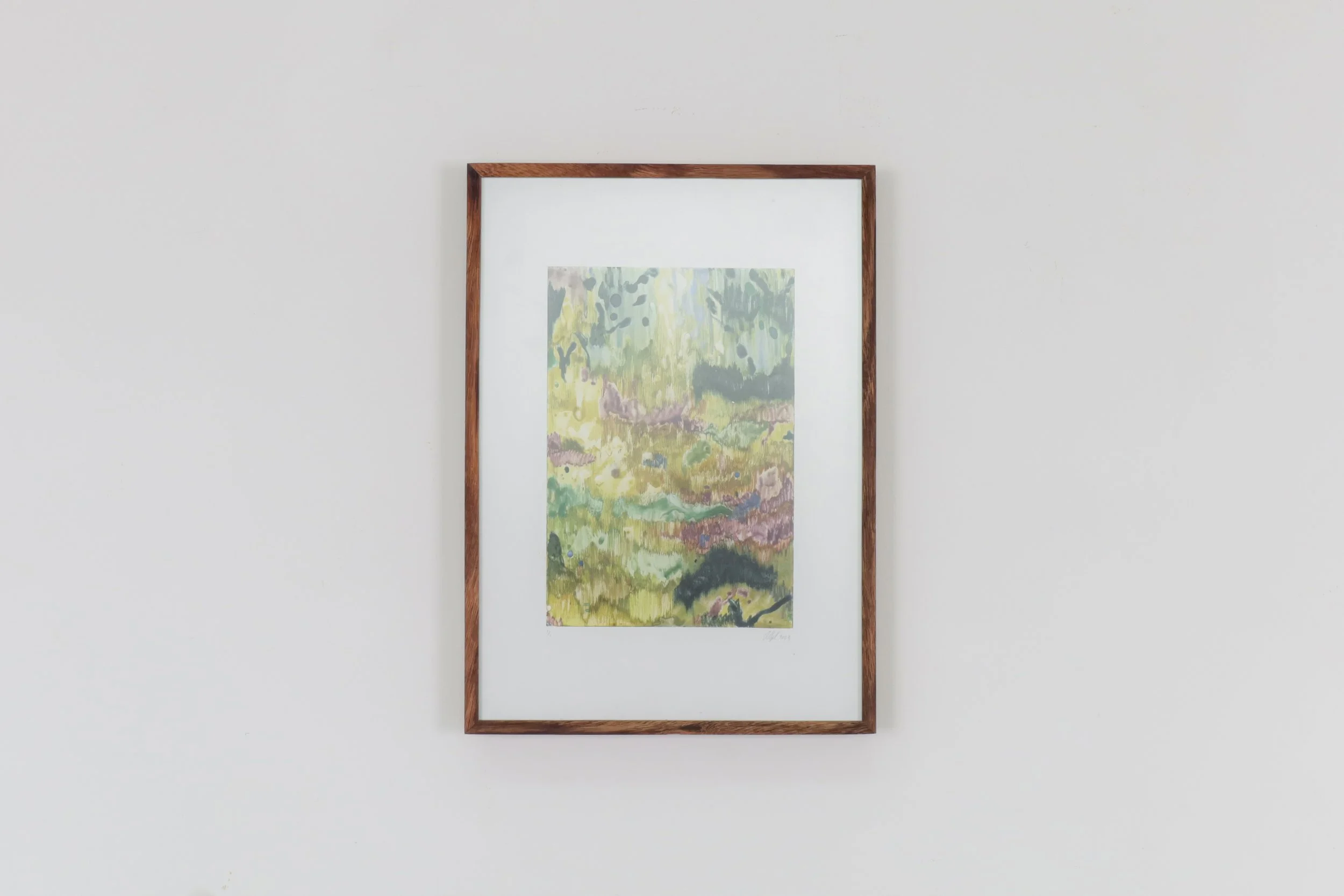 Watercolour monotype on paper titled “Garden I”, 2023, by Alexia Vogel, exhibiting artist at Sun Contemporary Gallery, Bali.