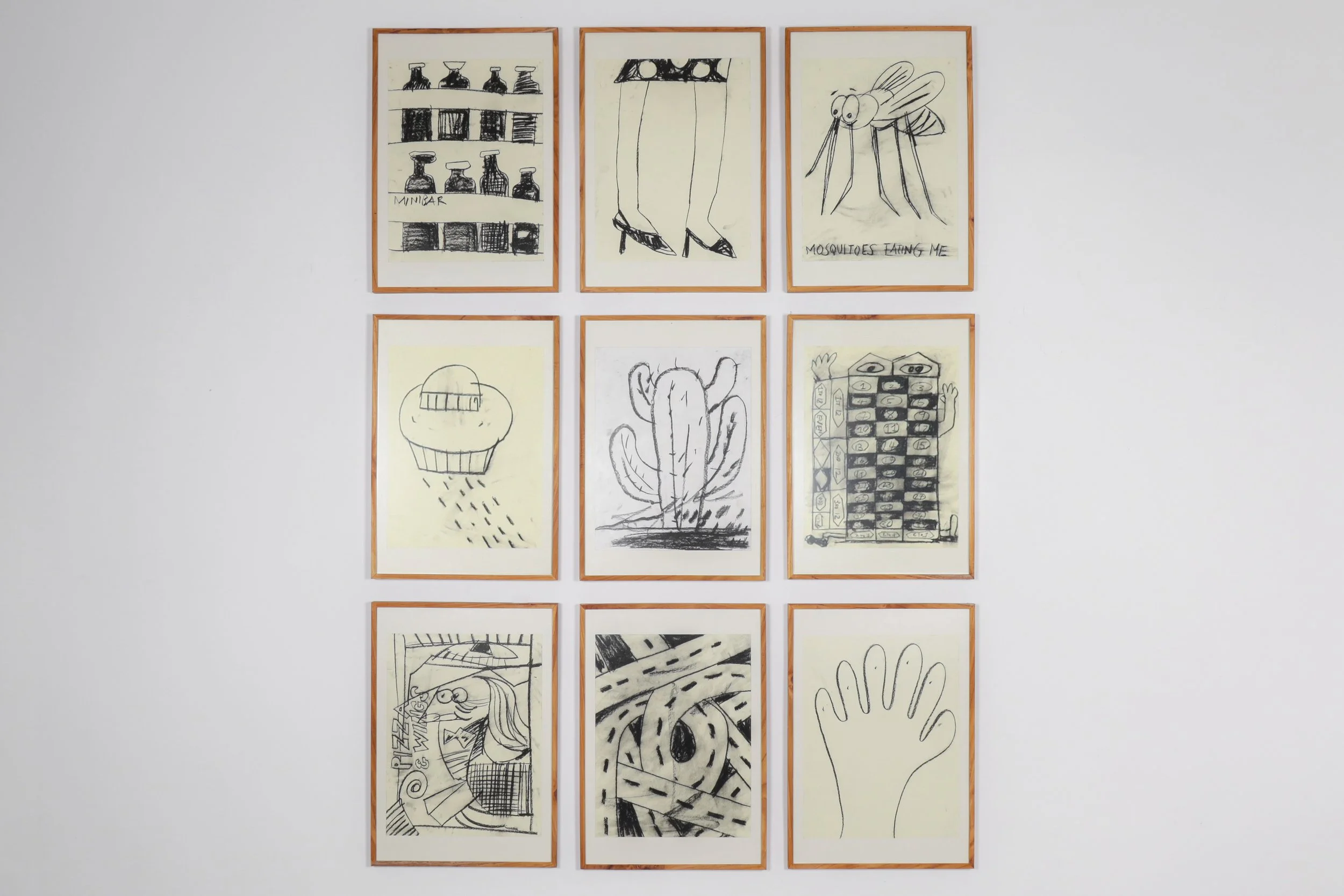 Charcoal on asuka paper work titled “Doodle Series”, 2024, by Cameron Platter, exhibiting artist at Sun Contemporary Gallery, Bali.