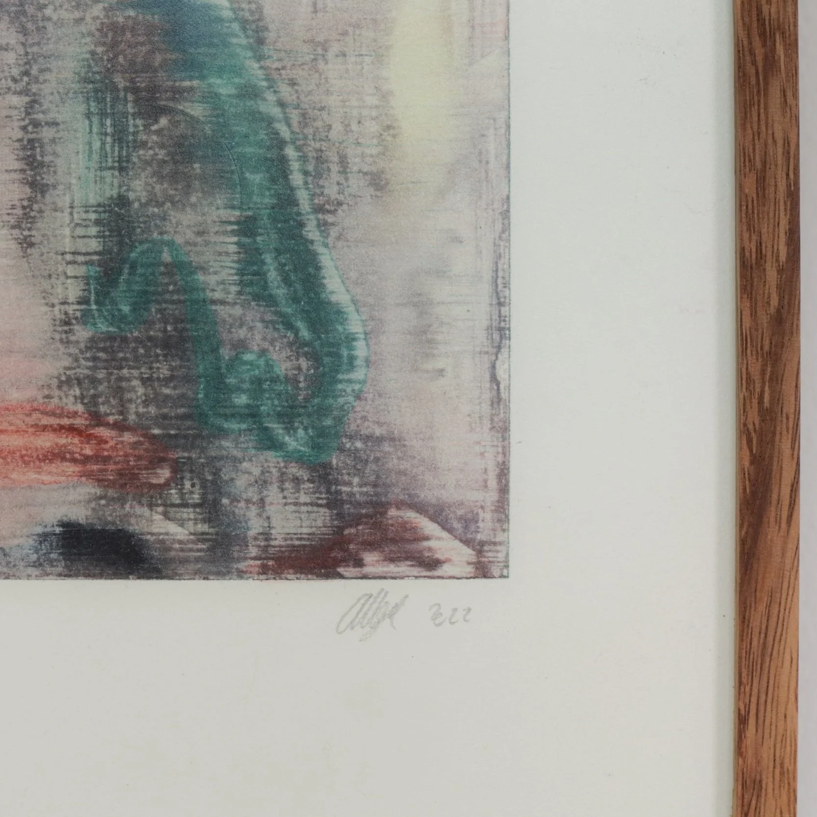 Watercolour monotype on paper titled “Hover”, 2022, by Alexia Vogel, exhibiting artist at Sun Contemporary Gallery, Bali.