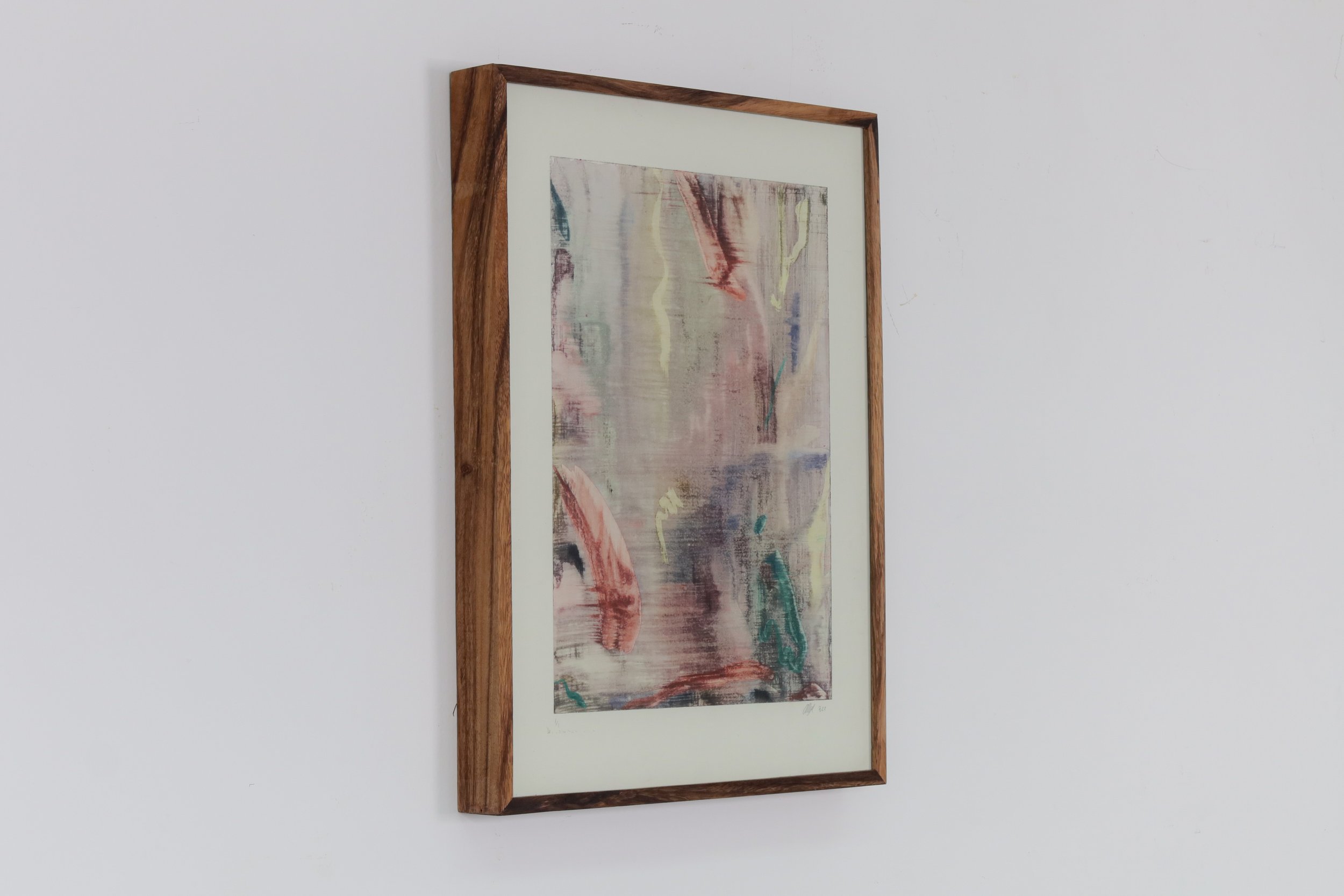 Watercolour monotype on paper titled “Hover”, 2022, by Alexia Vogel, exhibiting artist at Sun Contemporary Gallery, Bali.