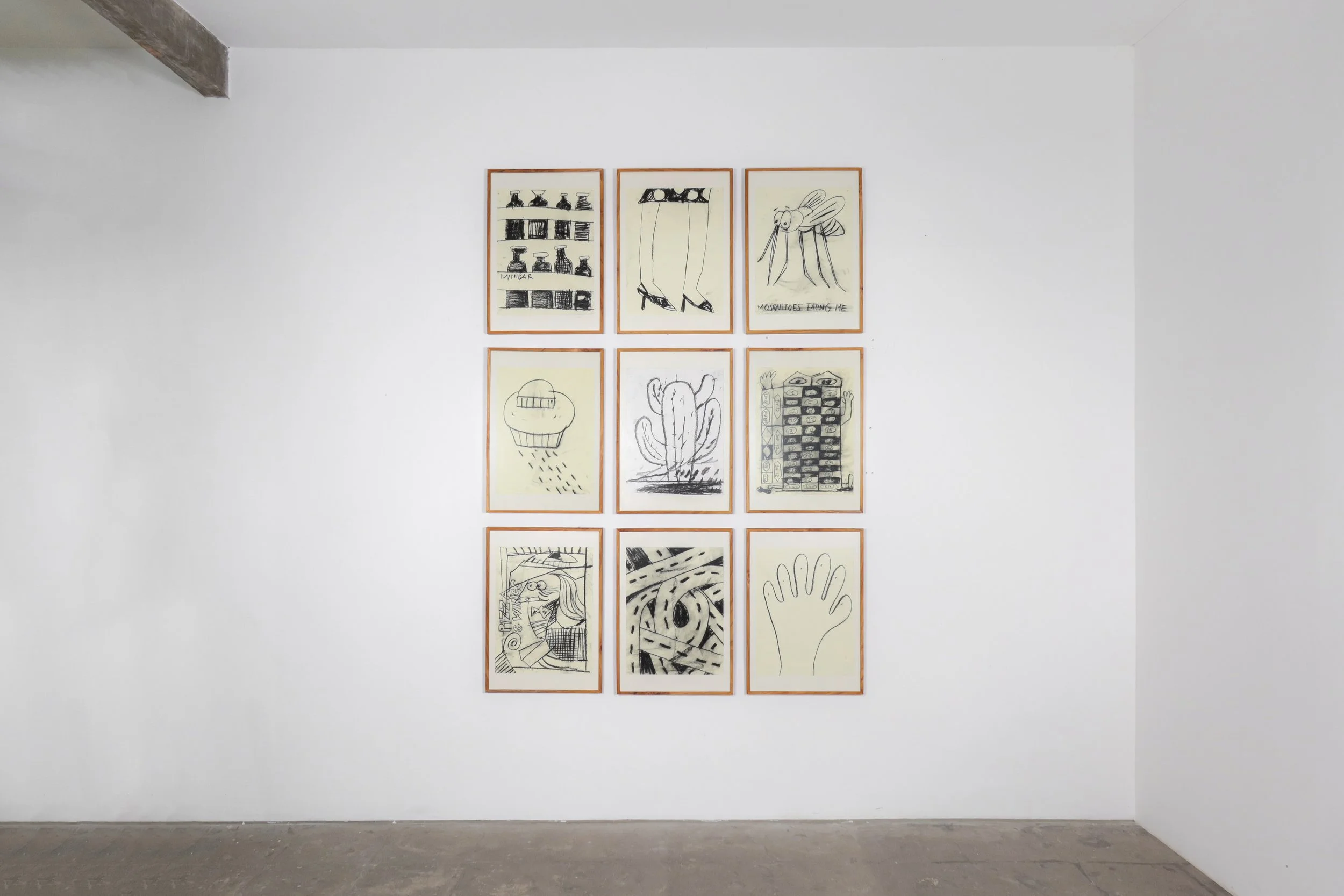 Charcoal on asuka paper work titled “Doodle Series”, 2024, by Cameron Platter, exhibiting artist at Sun Contemporary Gallery, Bali.