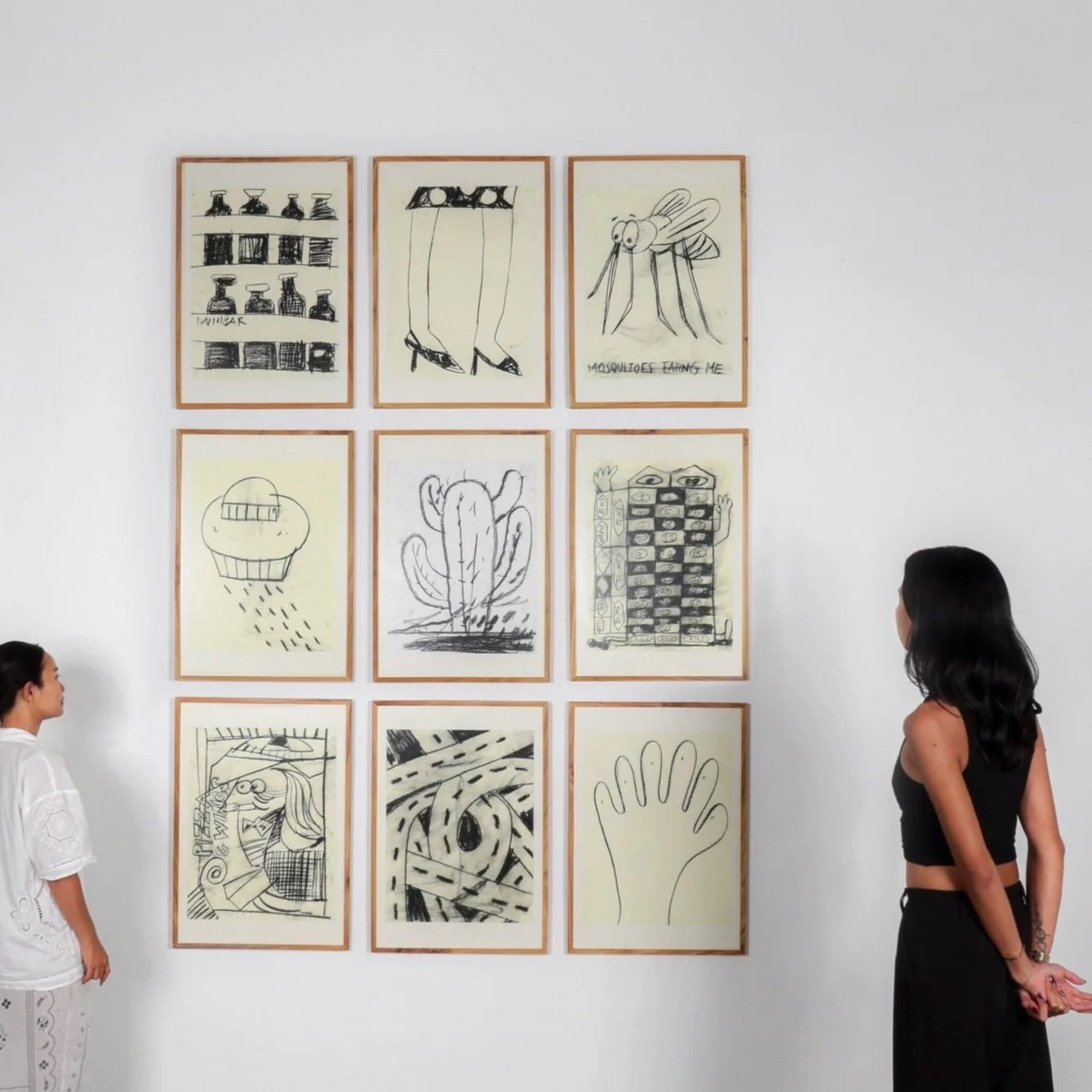 Charcoal on asuka paper work titled “Doodle Series”, 2024, by Cameron Platter, exhibiting artist at Sun Contemporary Gallery, Bali.