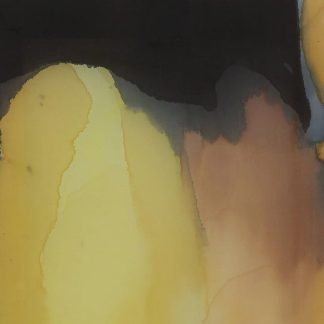 Pigment on 100% silk painting titled “Softer Atmosphere of Feeling”, 2025, by Loralee Jade, exhibiting artist at Sun Contemporary Gallery, Bali.