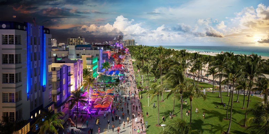 Stephen Wilkes, South Beach, Miami, Day to Night, 2020, Fuji Crystal Archival Photograph