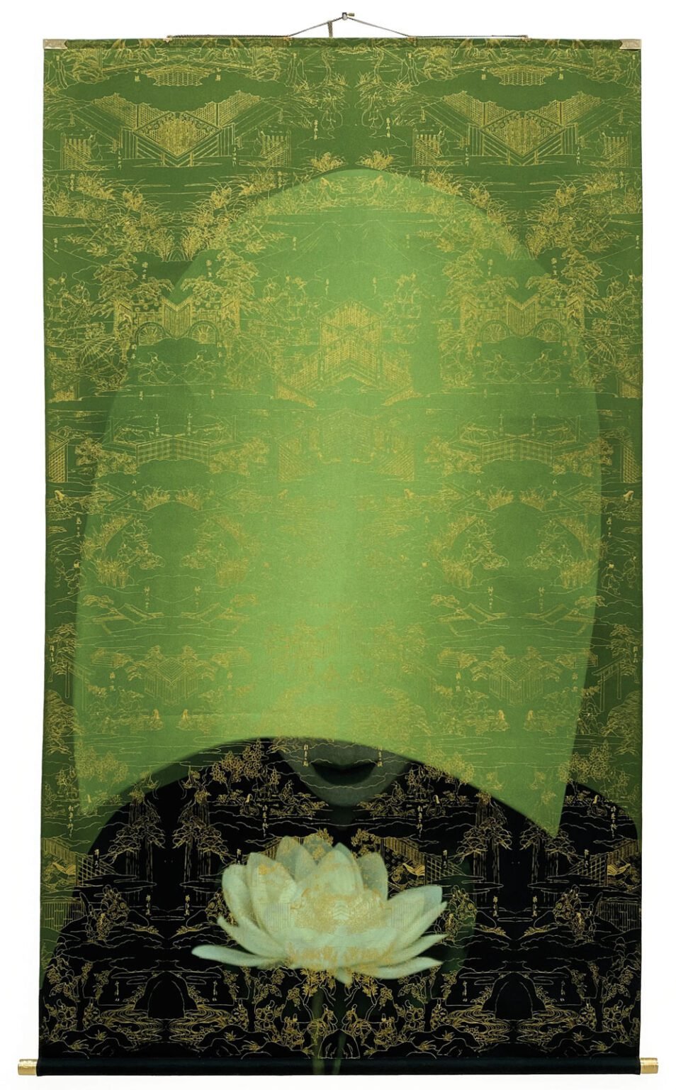 Kimiko Yoshida, The Tale of Genji (Green Tea L), LIII, 2022, Traditional Japanese Lacquer with Gold Powder, Archival Pigment Print on Canvas