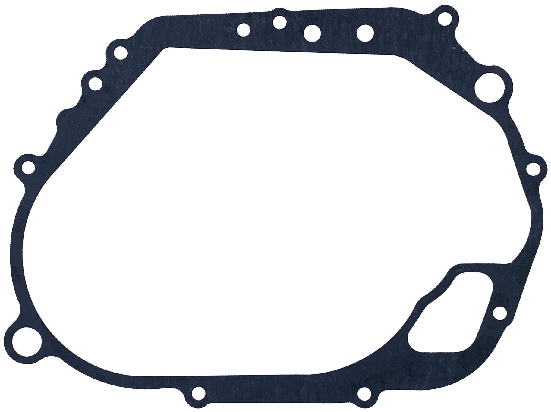 A black gasket with multiple holes, placed on a light purple background.