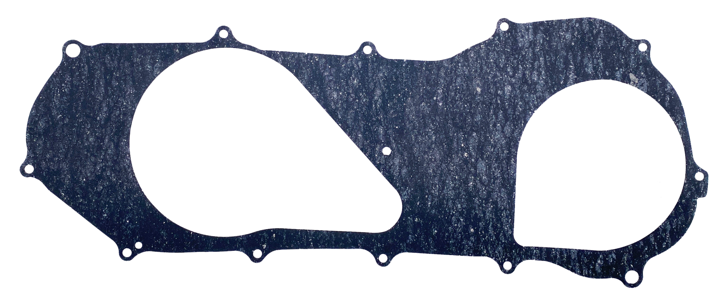 A black gasket with a textured surface and irregular hole patterns.