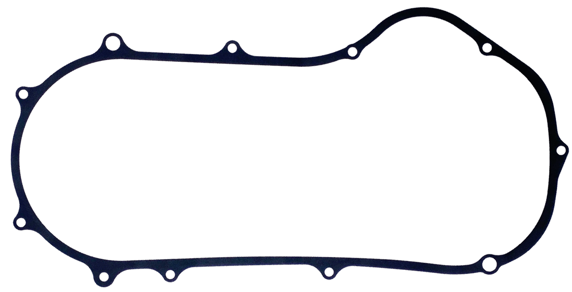 An engine intake manifold gasket overlayed with a purple sealant layer.