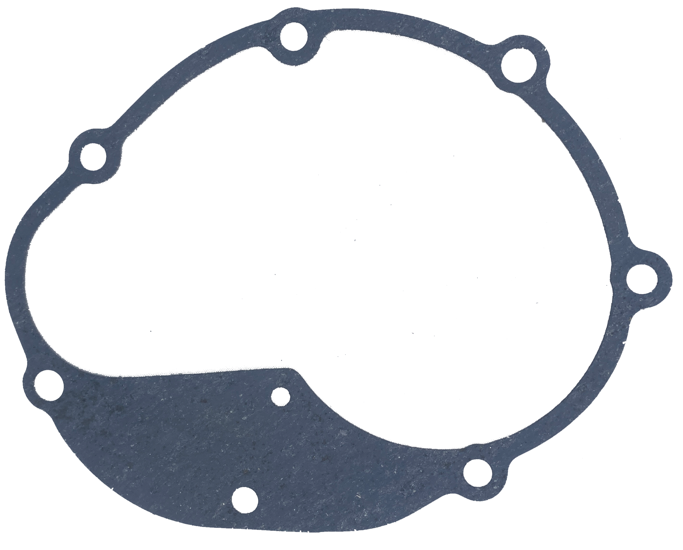 Metal gasket with multiple bolt holes around the edges.
