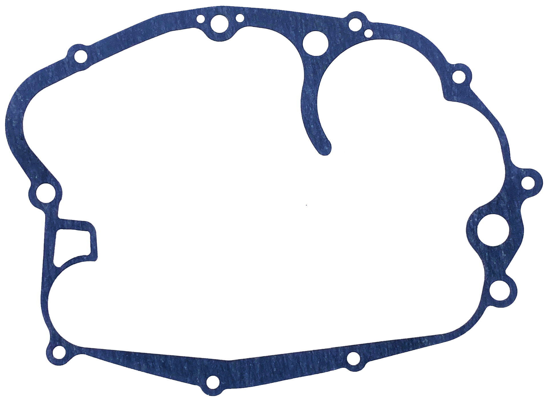 A blue automotive gasket with multiple bolt holes, placed against a colorful digital background.