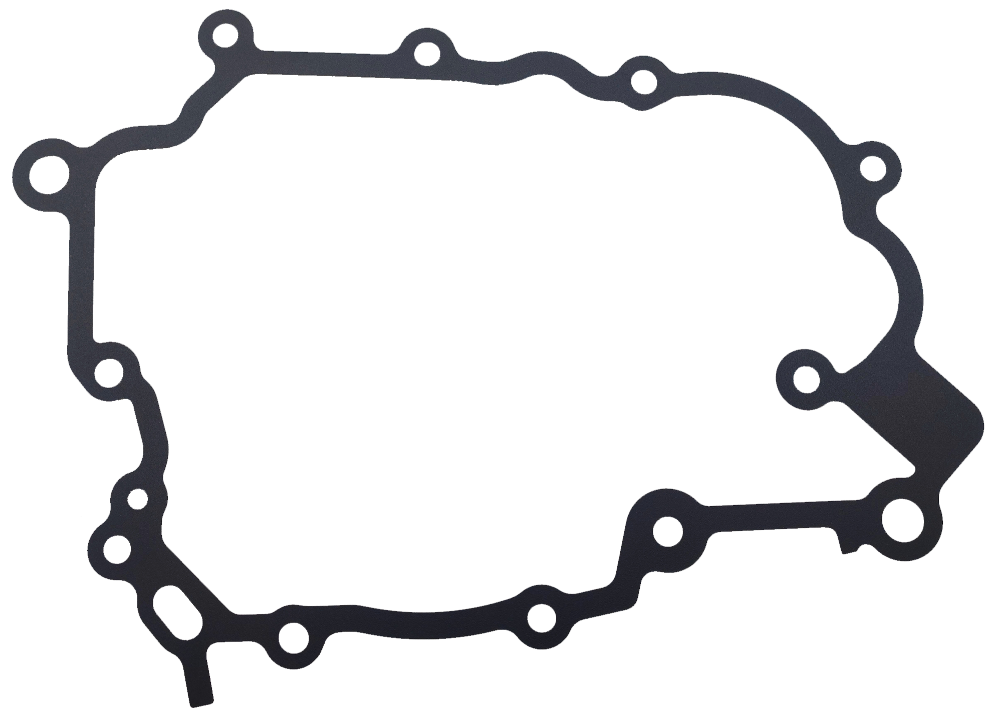 Automotive engine gasket with a black outline and yellow filling.
