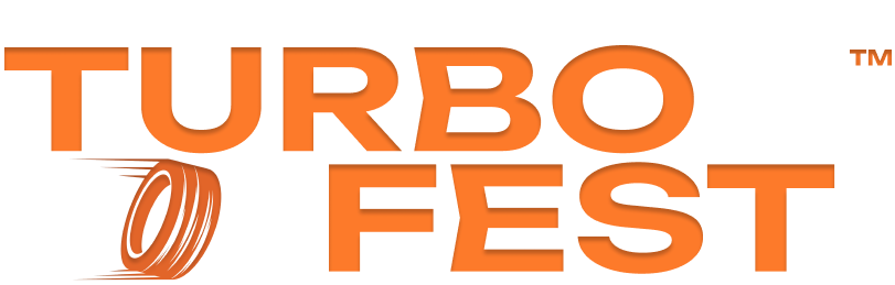 Logo Turbo Fest de culoare portocalie cu grafică stilizată cu anvelopă.
