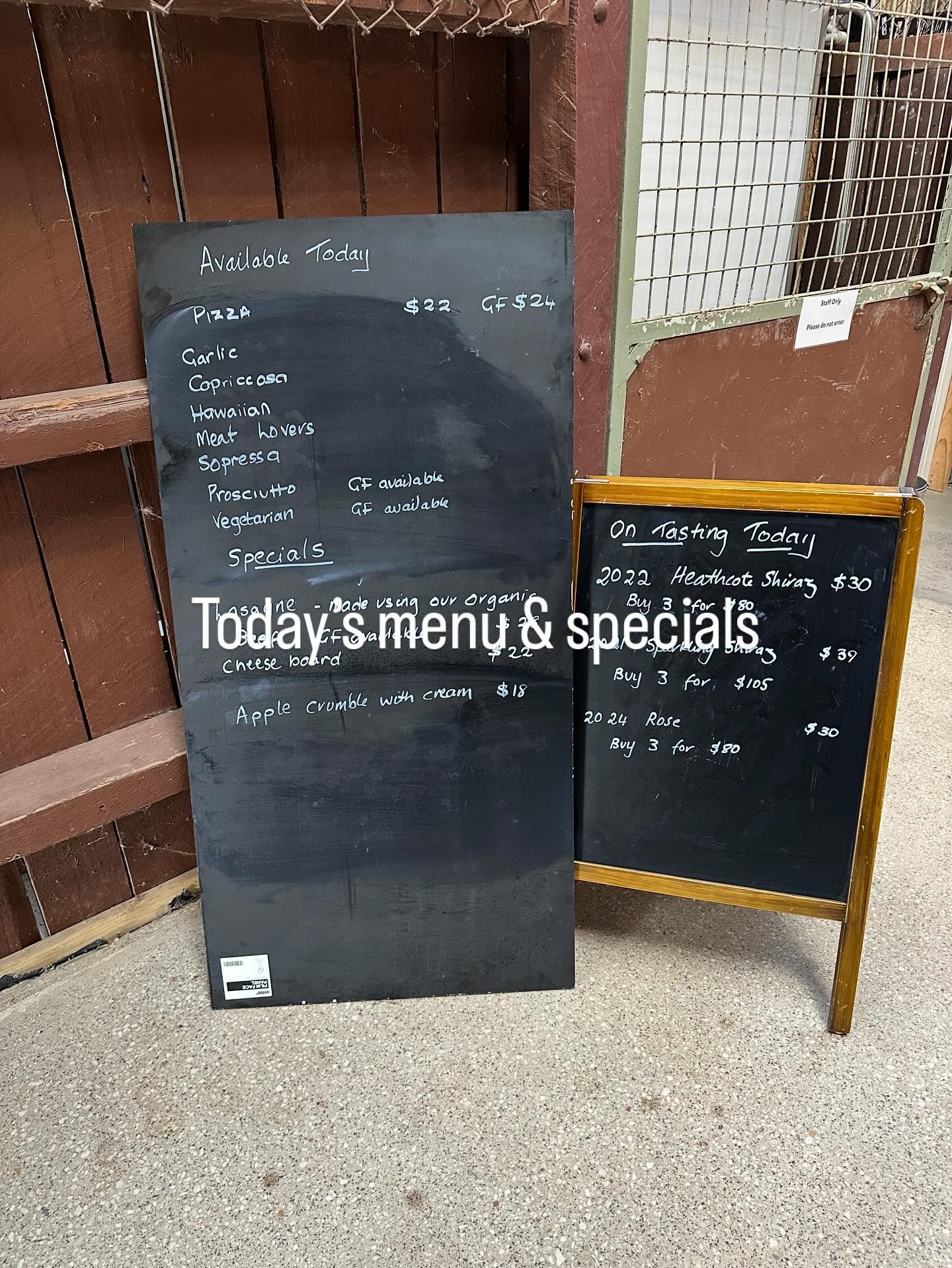 Checkout our specials for lunch today.  Great atmosphere, warm and cozy, delicious food & wine plus come and look at the Art #sundaylunch #artcollection #certifiedorganicfarm #deliousfood #greatwine